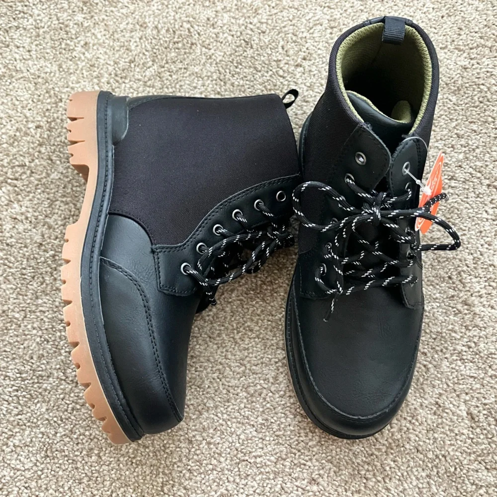 Boys Black Lace Up Ankle Dress‎ Boots Wonder Nation Size 3 NWOB Special Event